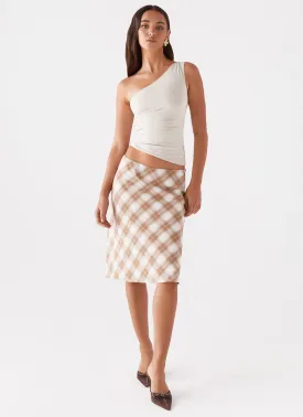 Andie Midi Skirt - Brown/White Plaid