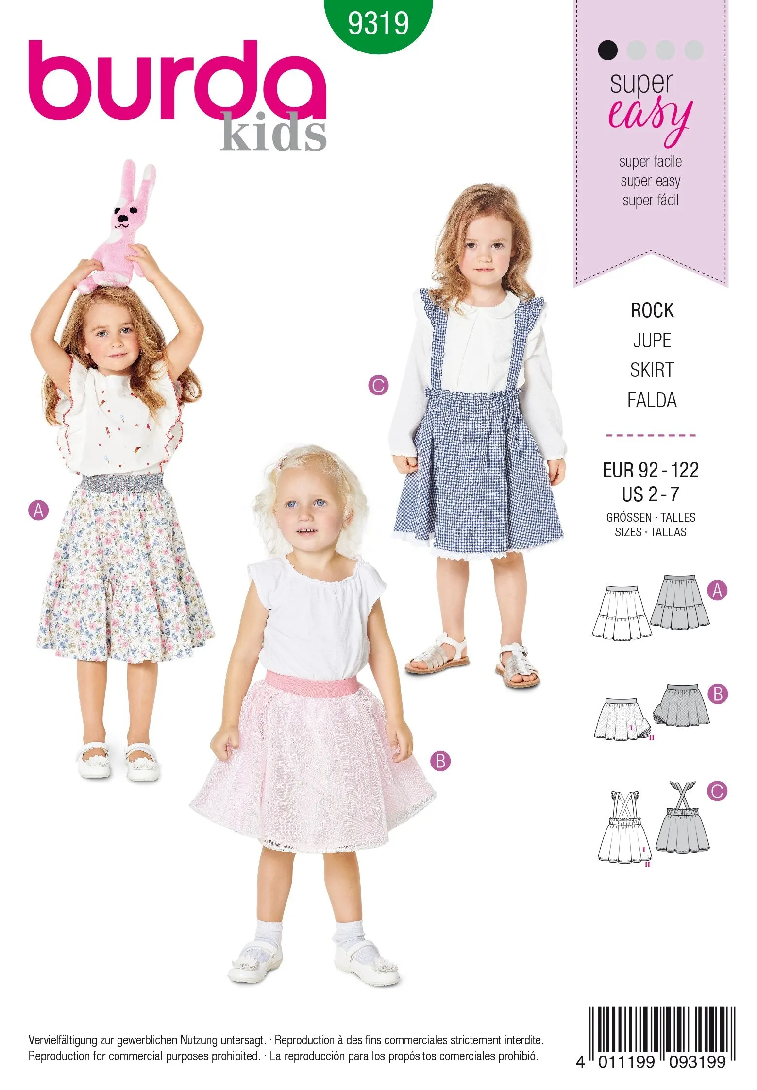 BD9319 Child's pinafore skirt sewing pattern