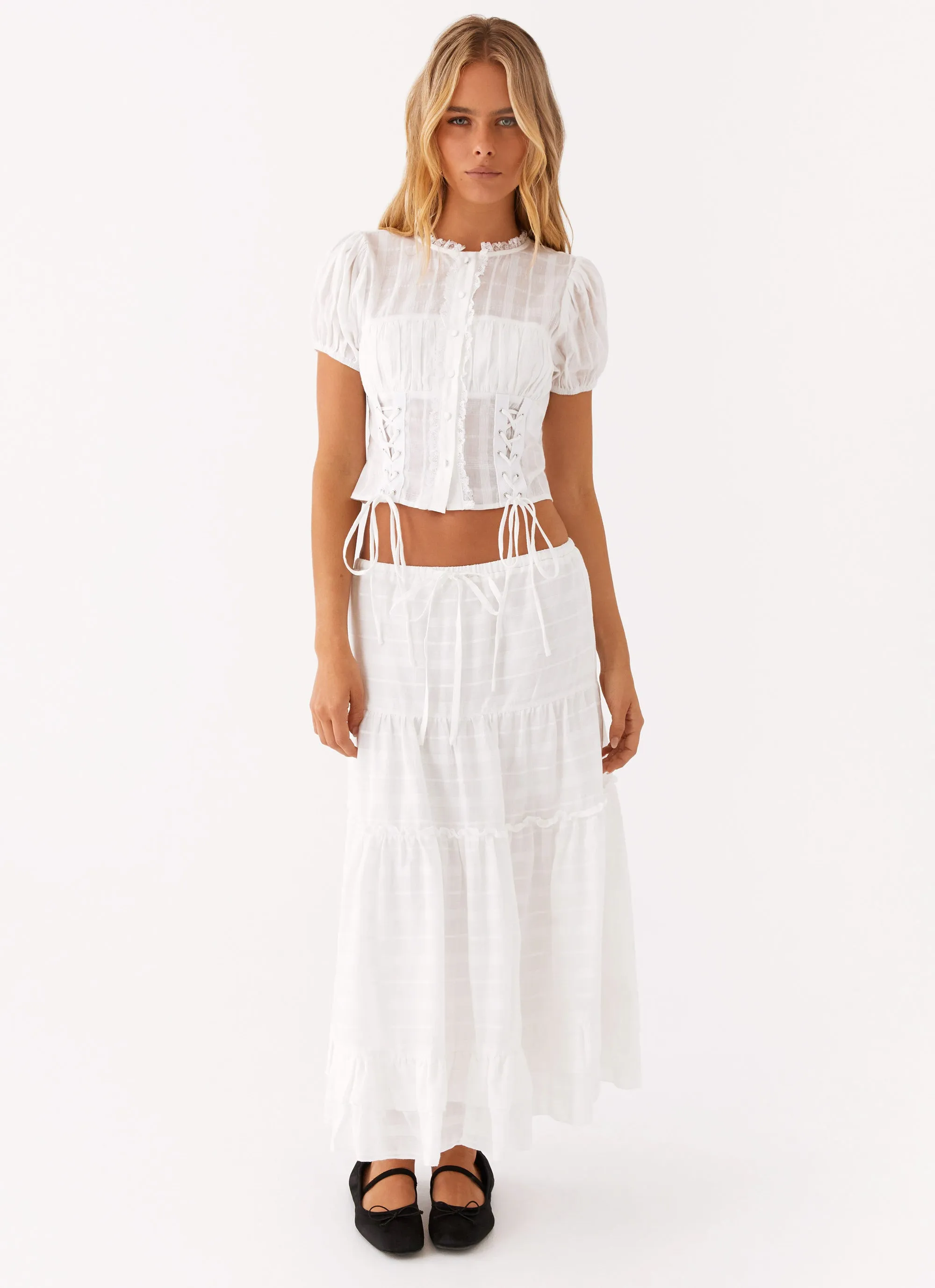 Beatrix Frill Midi Skirt - White