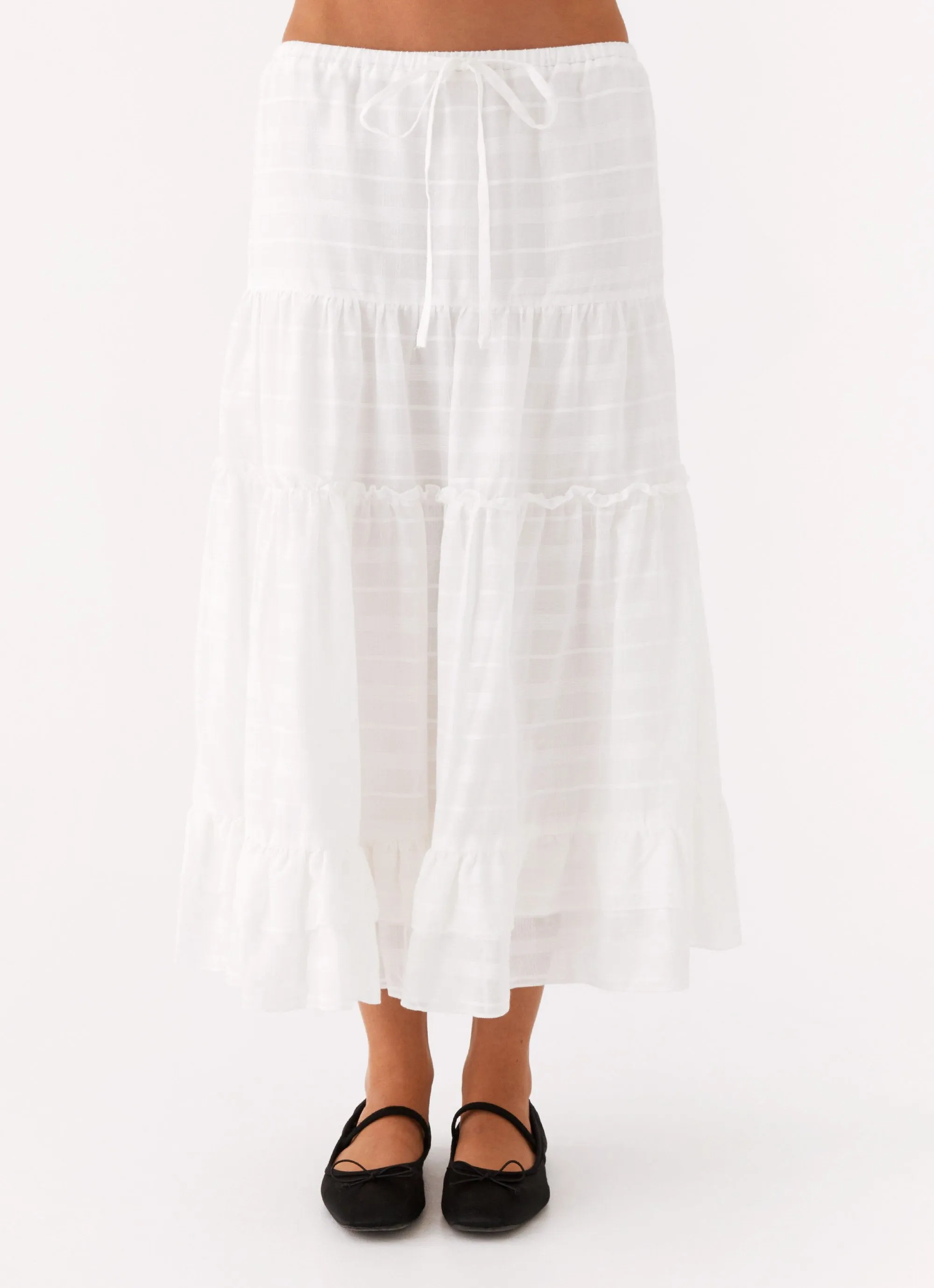 Beatrix Frill Midi Skirt - White