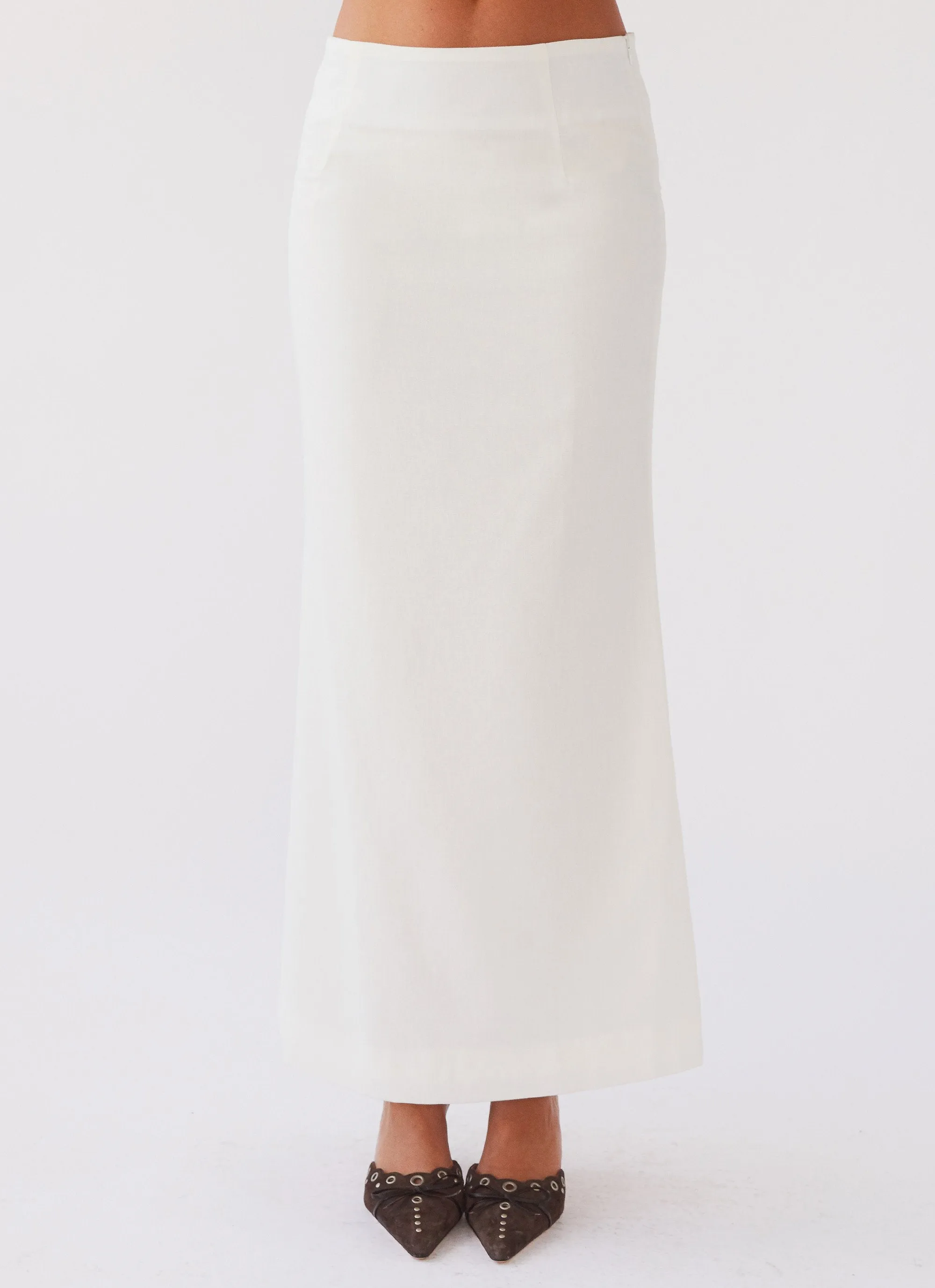 Born For Bordeaux Linen Midi Skirt - White