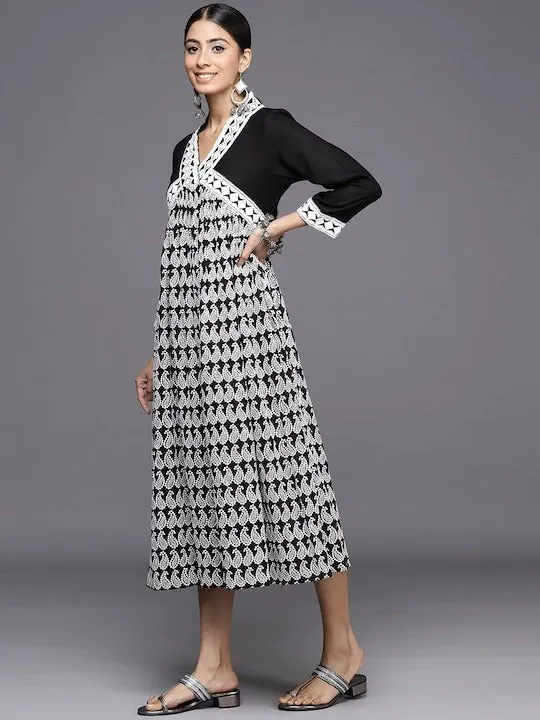 Chikankari Embroidered A-Line Midi Dress