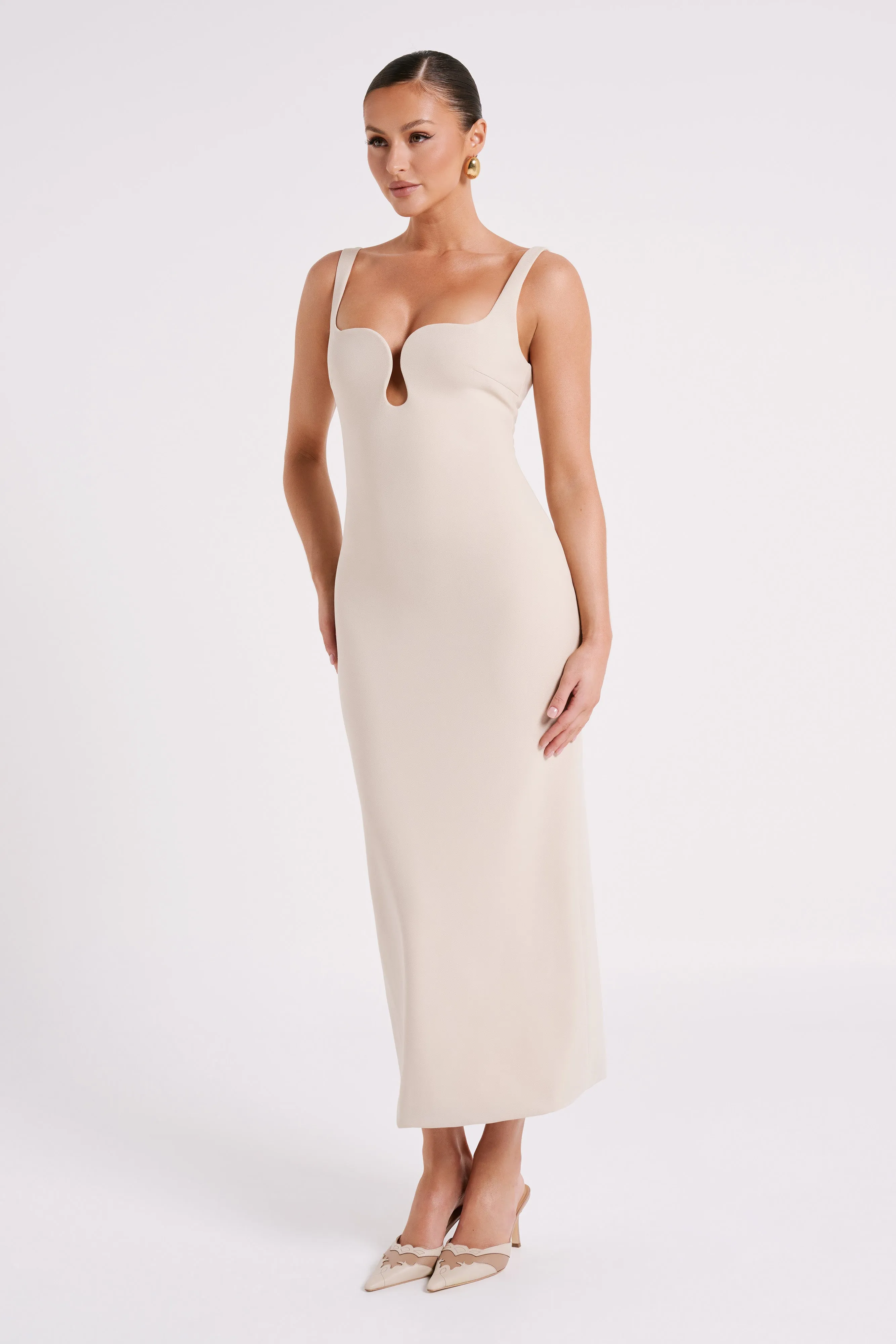 Dimi Scoop Neck Midi Dress - Cream