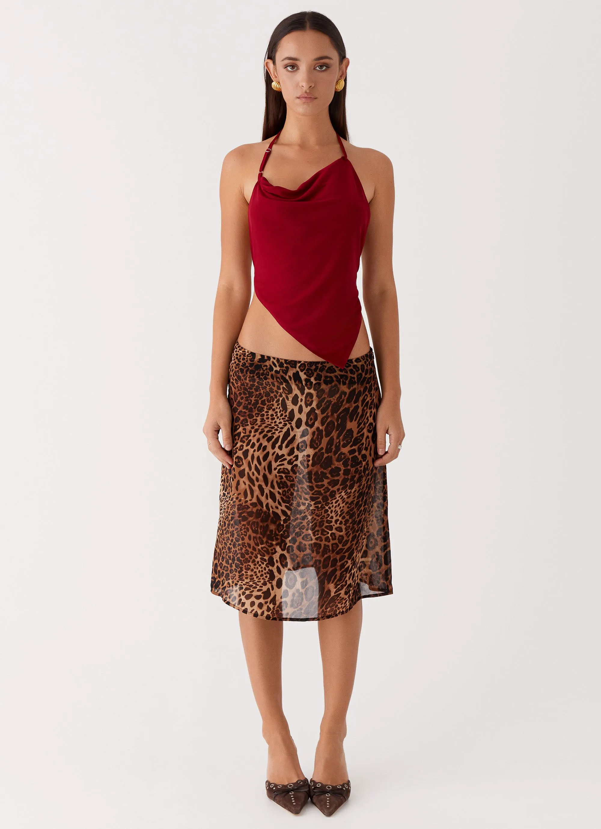 Evoke Chiffon Midi Skirt - Leopard