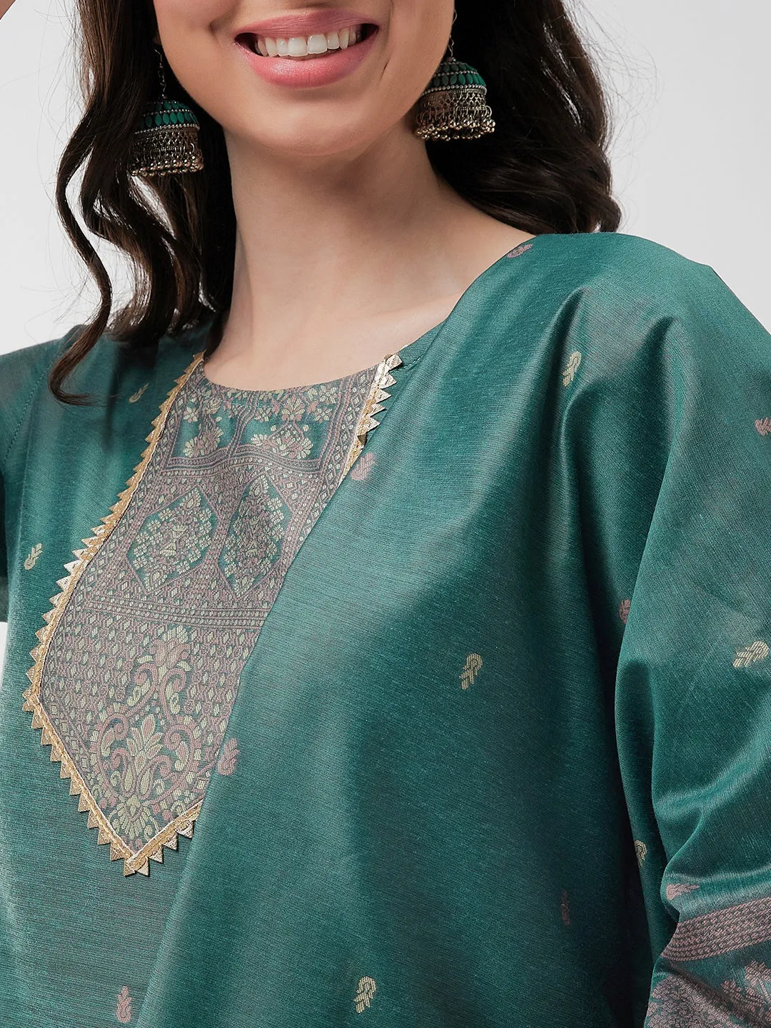 Festive Jacquard Neck Patch Kurta With Dupatta And Matching Pants