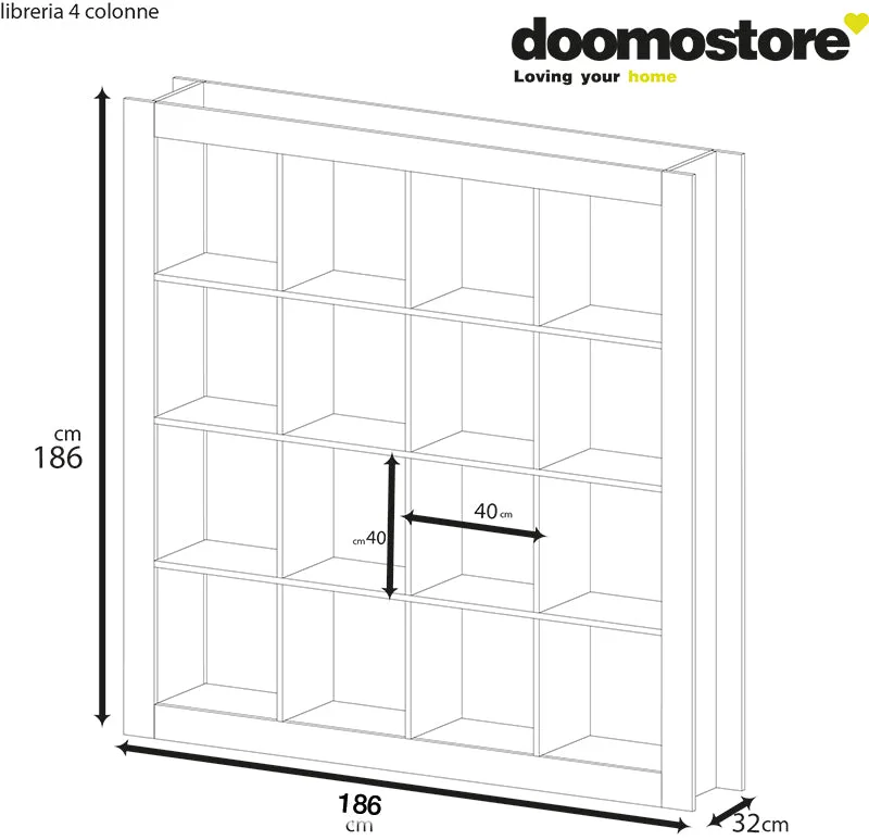 Libreria 4 colonne OSLO Betulla per arredare ufficio camera soggiorno cucina L.186xH186xP.32 cm