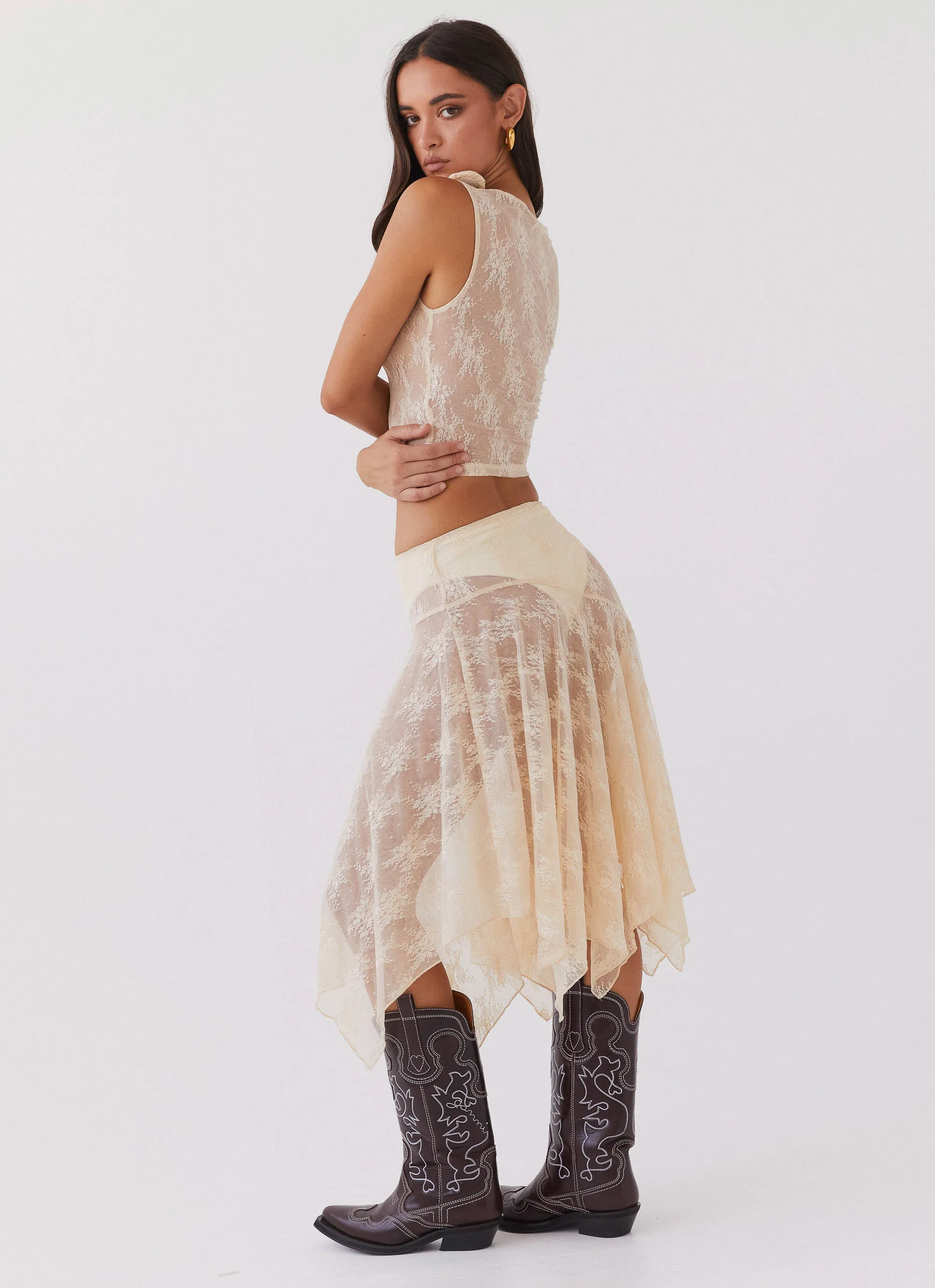 Nakia Lace Midi Skirt - Ivory