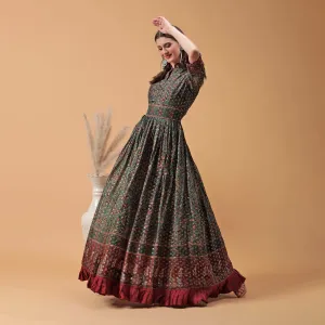 Pannkh Luxe Green All Over Printed Anarkali Gown